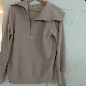 Varley Taupe Quarter-Zip Sweater